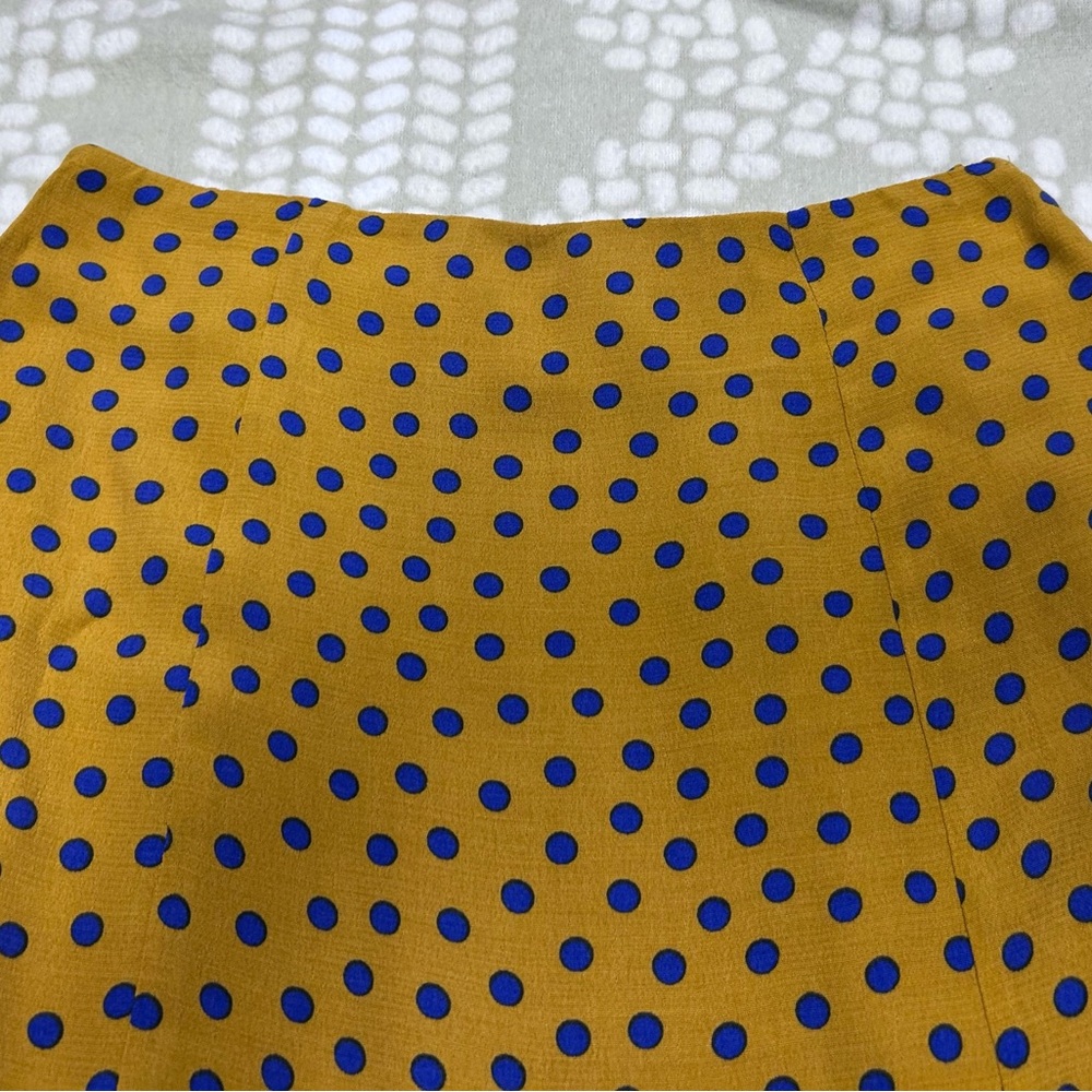 Anthropologie Polka Dot Midi Skirt in Mustard and Blue Polka Dress